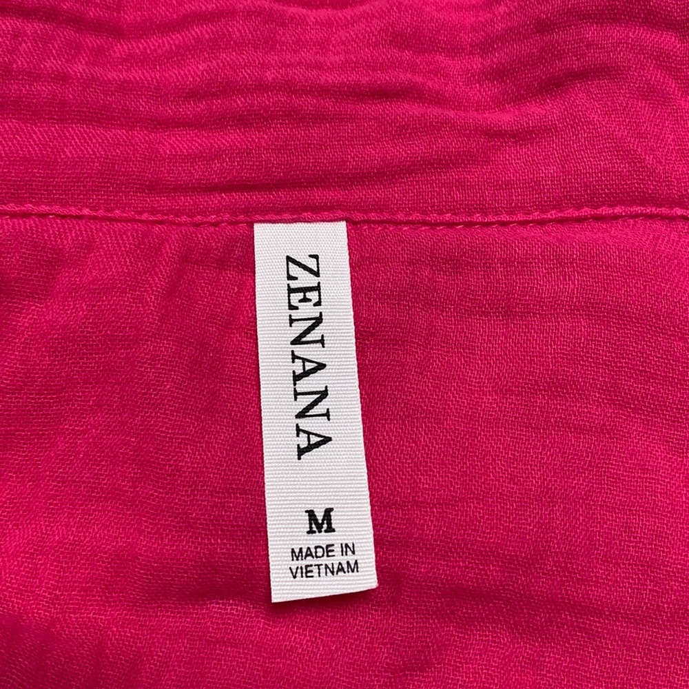 Zenana Button Down Gauze Top 💗 Pink - Picture 13 of 14